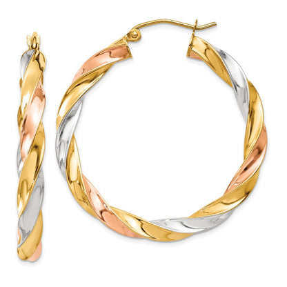 14K Tricolor Licht Gedreht Creolen