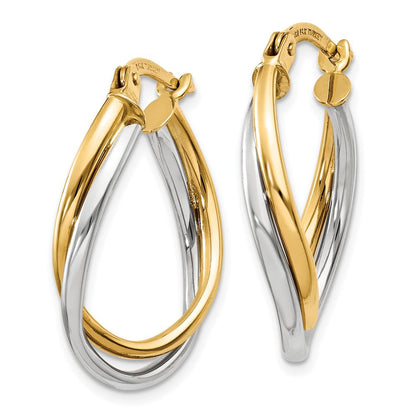 14K Bicolor Poliert Oval Creolen