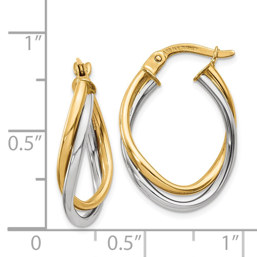 14K Bicolor Poliert Oval Creolen
