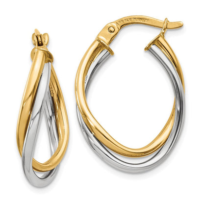 14K Bicolor Poliert Oval Creolen