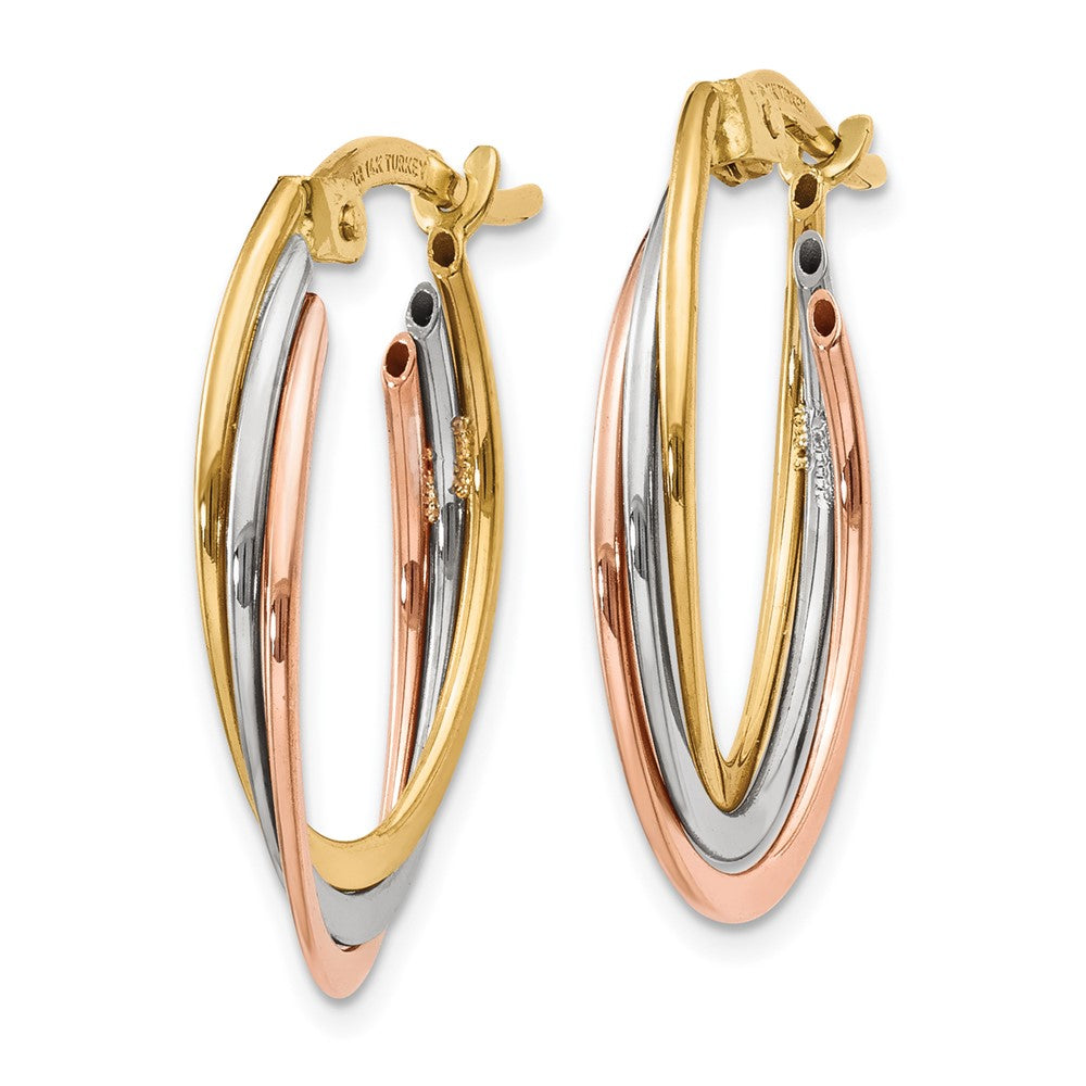 14K Tricolor Poliert Oval Creolen