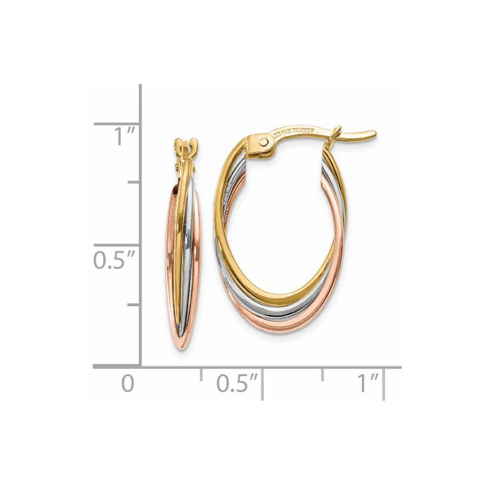 14K Tricolor Poliert Oval Creolen