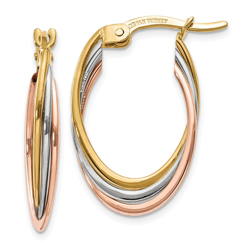 14K Tricolor Poliert Oval Creolen