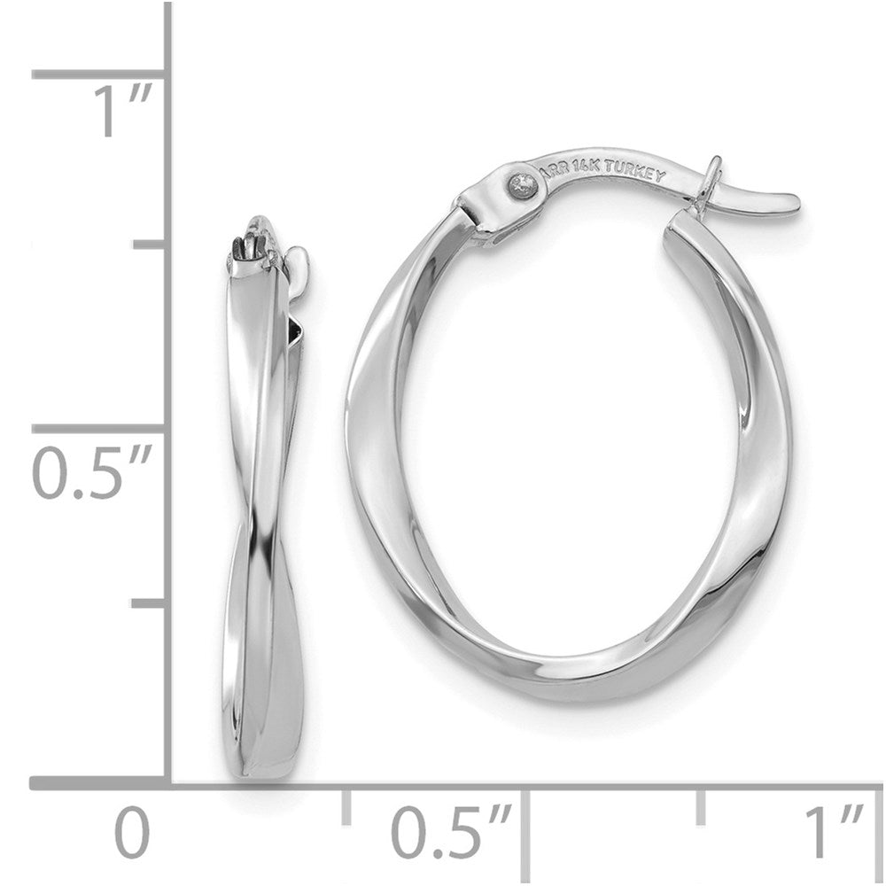 14K Weißgold Poliert Oval Gedreht Creolen