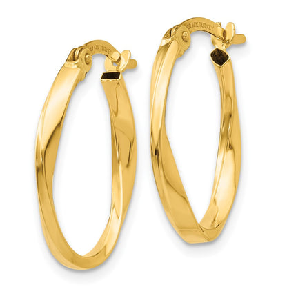 14K Gelbgold Poliert Gedreht Oval Creolen