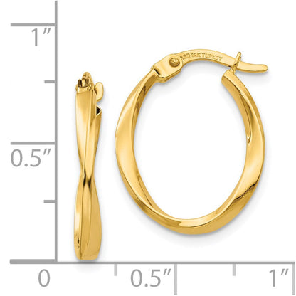 14K Gelbgold Poliert Gedreht Oval Creolen