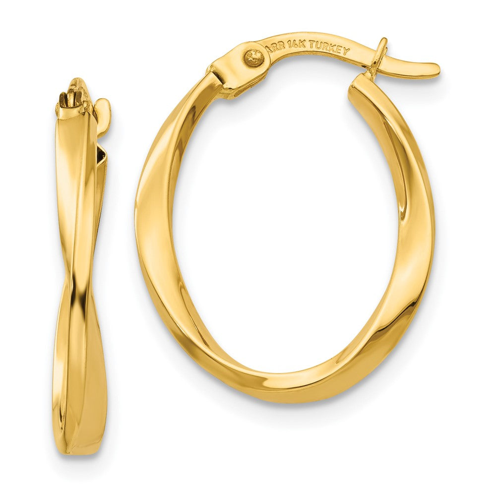 14K Gelbgold Poliert Gedreht Oval Creolen