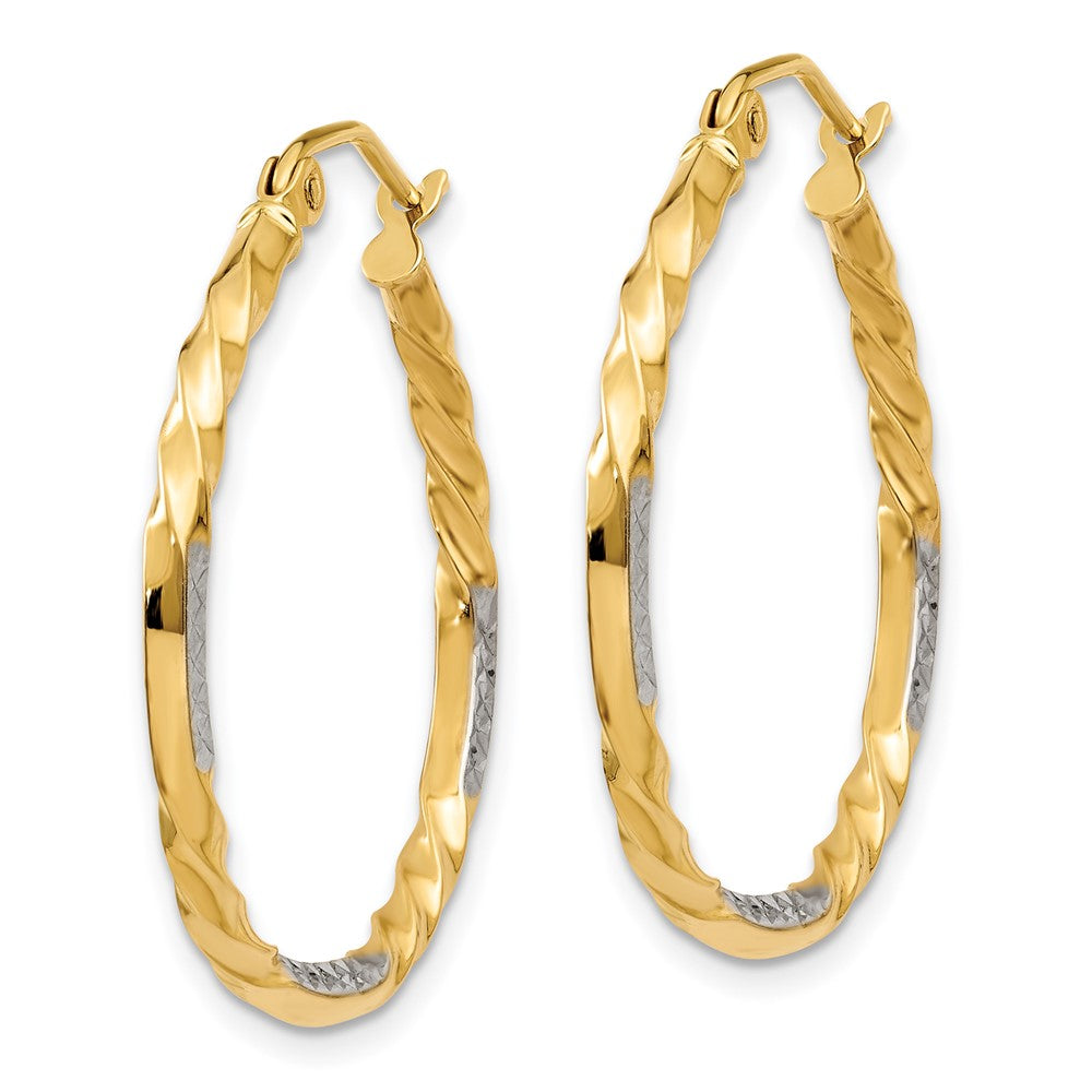 14K Gelb & Rhodium Diamantiert Gedreht Creolen