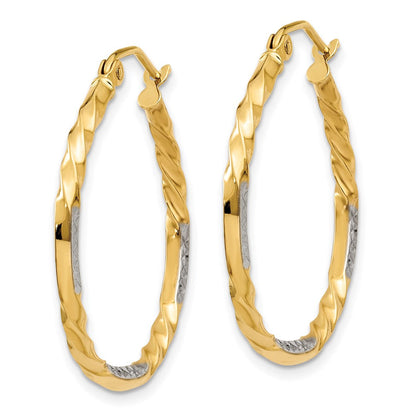 14K Gelb & Rhodium Diamantiert Gedreht Creolen