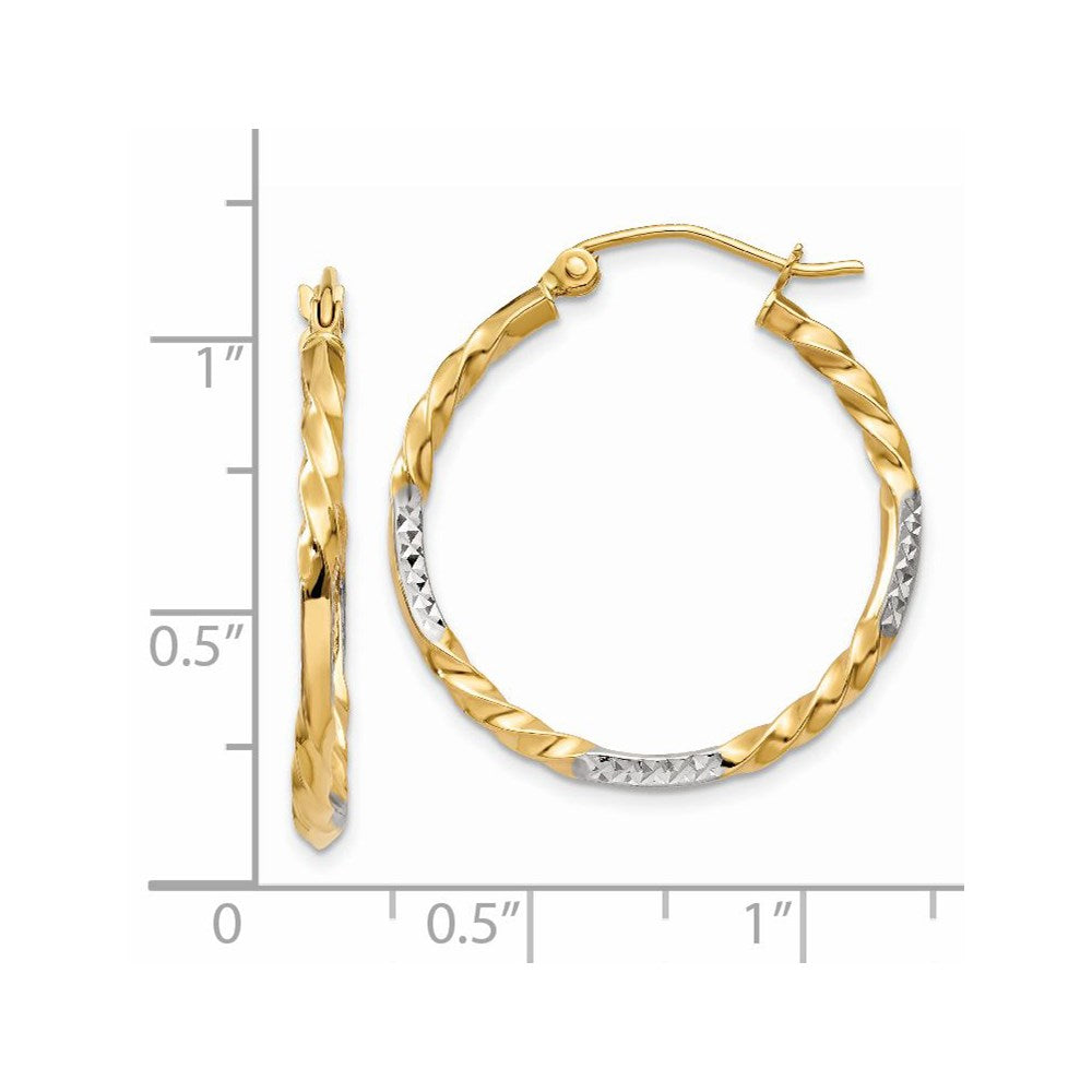 14K Gelb & Rhodium Diamantiert Gedreht Creolen