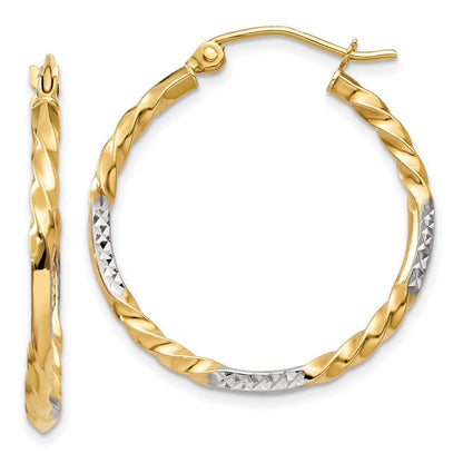 14K Gelb & Rhodium Diamantiert Gedreht Creolen