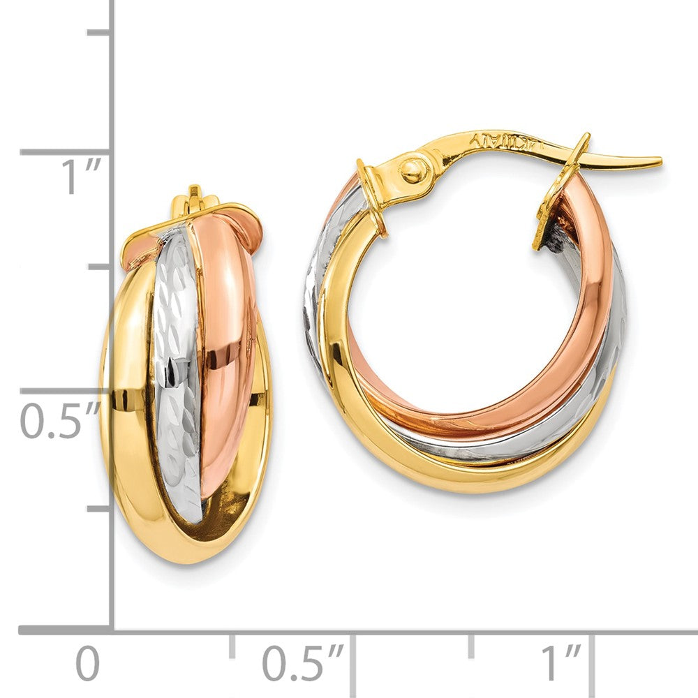 14K Tricolor Poliert Stecker Creole Ohrring