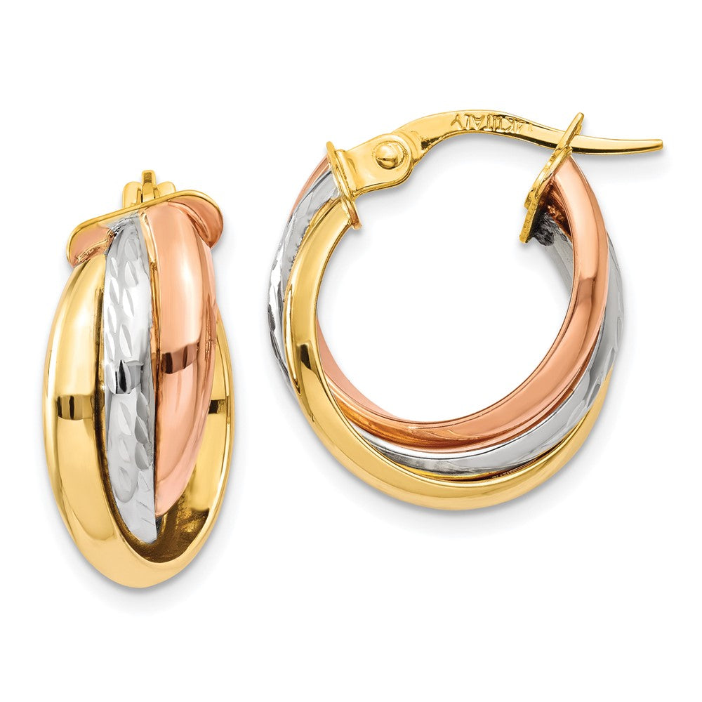 14K Tricolor Poliert Stecker Creole Ohrring