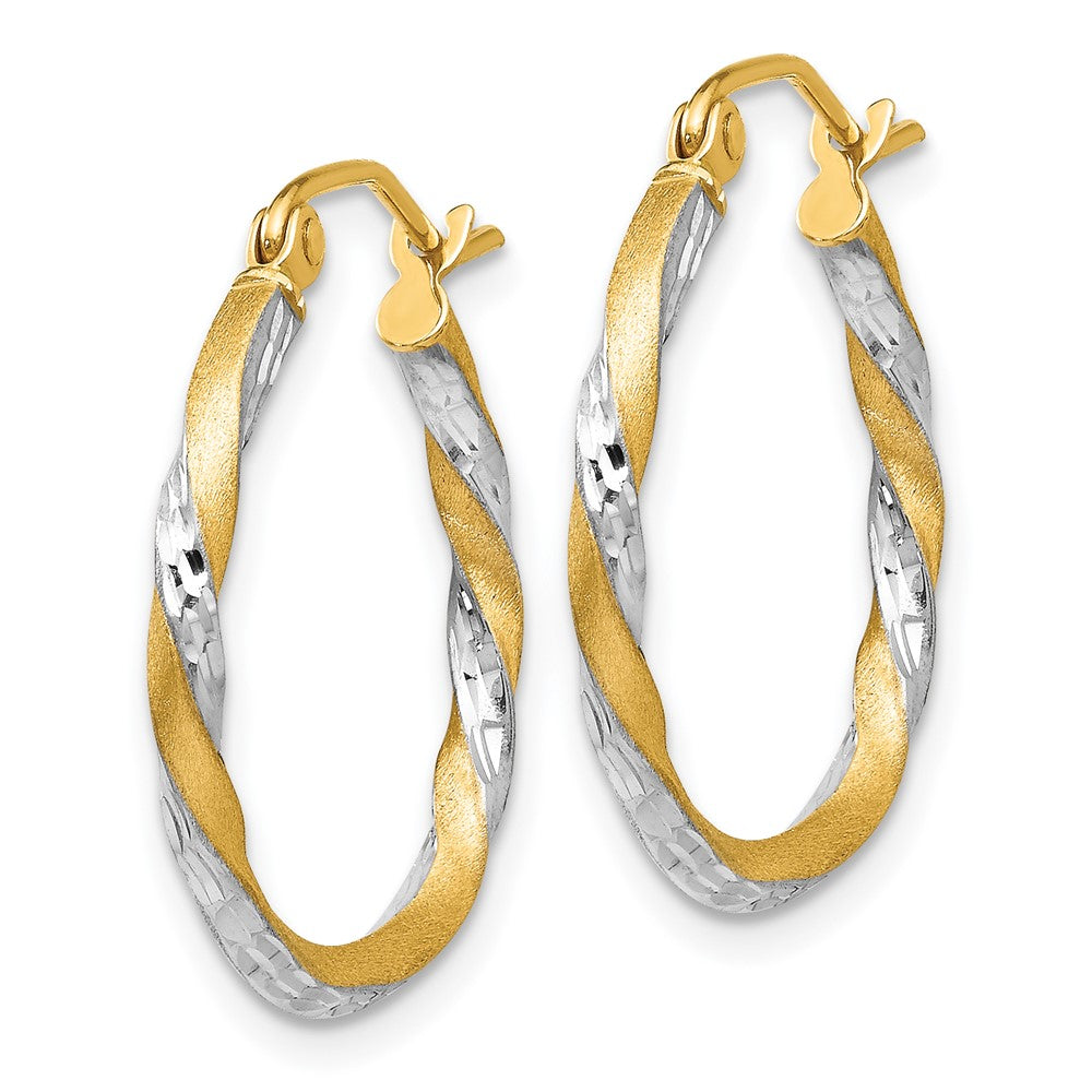 14K Gelb & Rhodium Satiniert Diamantiert Gedreht Creolen