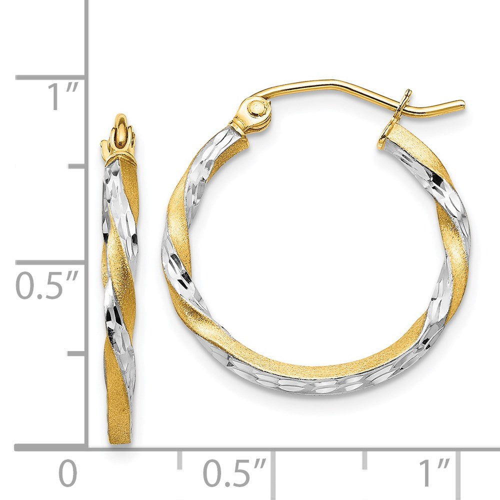 14K Gelb & Rhodium Satiniert Diamantiert Gedreht Creolen