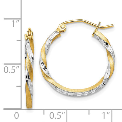 14K Gelb & Rhodium Satiniert Diamantiert Gedreht Creolen