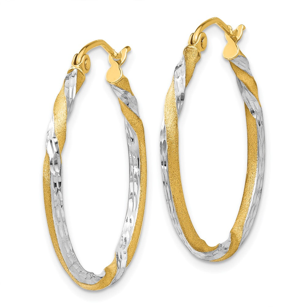 14K Gelb & Rhodium Satiniert Diamantiert Gedreht Creolen