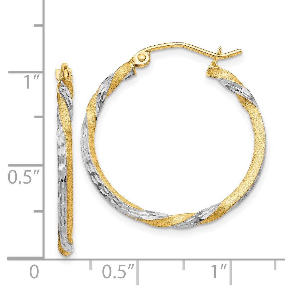 14K Gelb & Rhodium Satiniert Diamantiert Gedreht Creolen