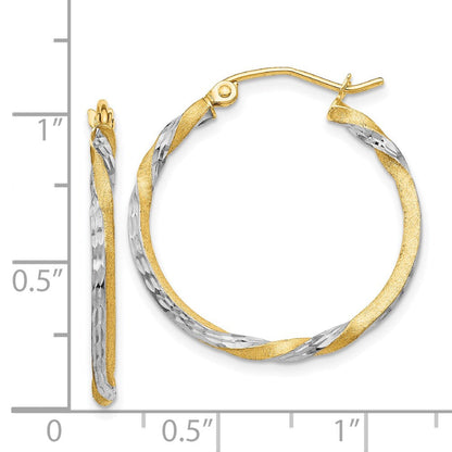 14K Gelb & Rhodium Satiniert Diamantiert Gedreht Creolen
