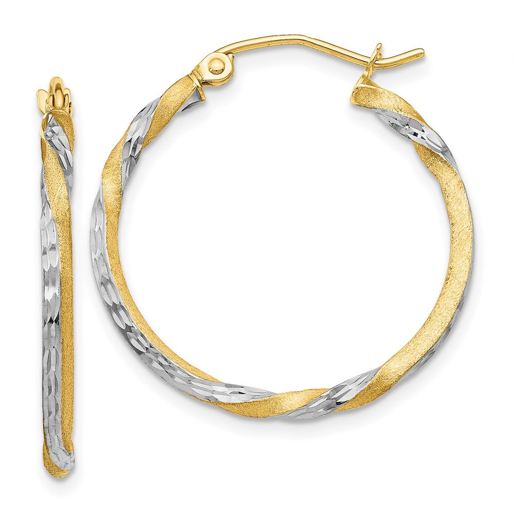 14K Gelb & Rhodium Satiniert Diamantiert Gedreht Creolen