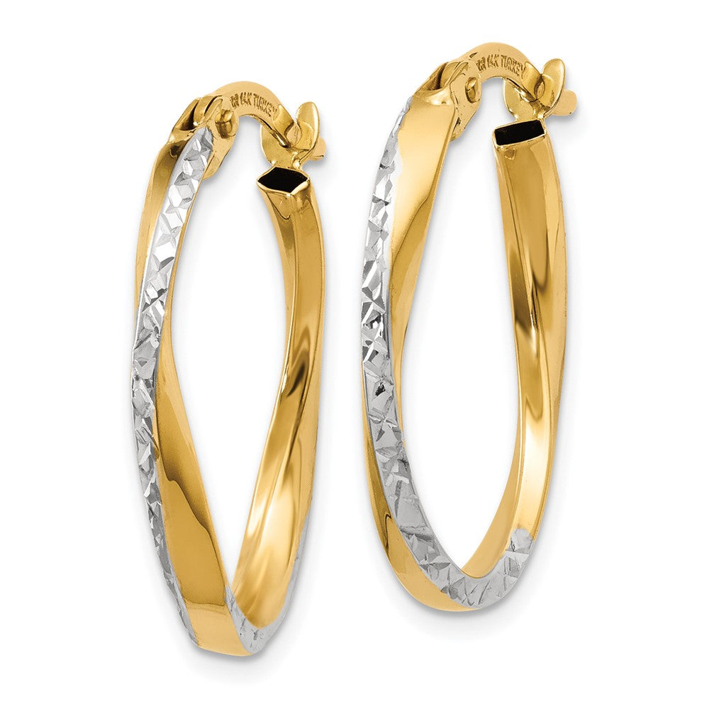14K Gelb & Rhodium mit Weiß Strukturiert und Poliert Oval Creolen