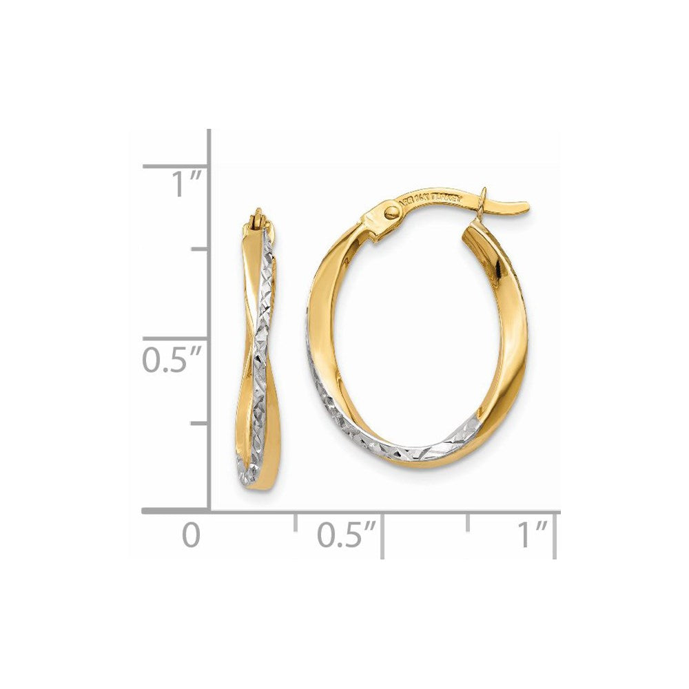 14K Gelb & Rhodium mit Weiß Strukturiert und Poliert Oval Creolen