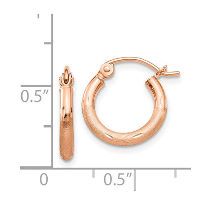 14K Roségold Leicht Satiniert Diamantiert Creolen