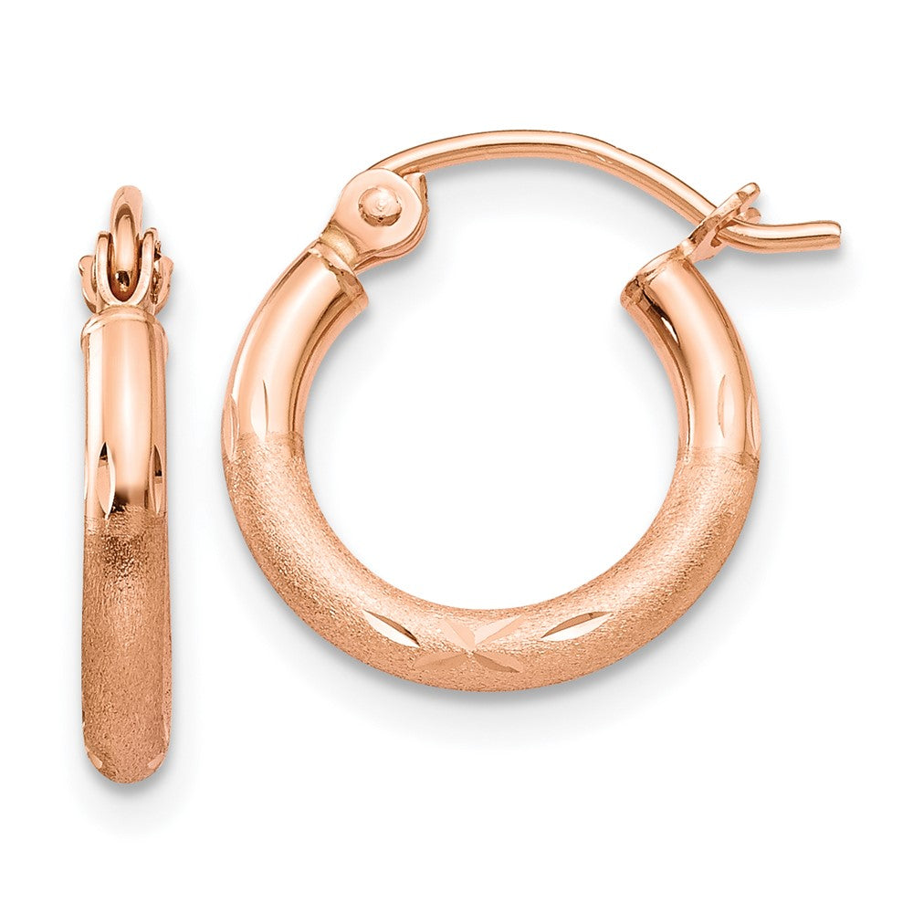 14K Roségold Leicht Satiniert Diamantiert Creolen