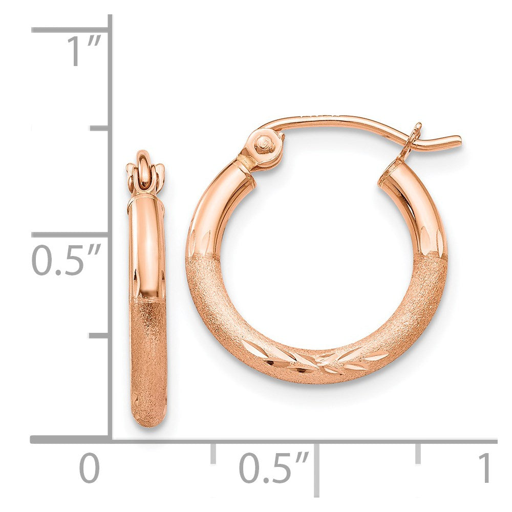 14K Roségold Leicht Satiniert Diamantiert Creolen