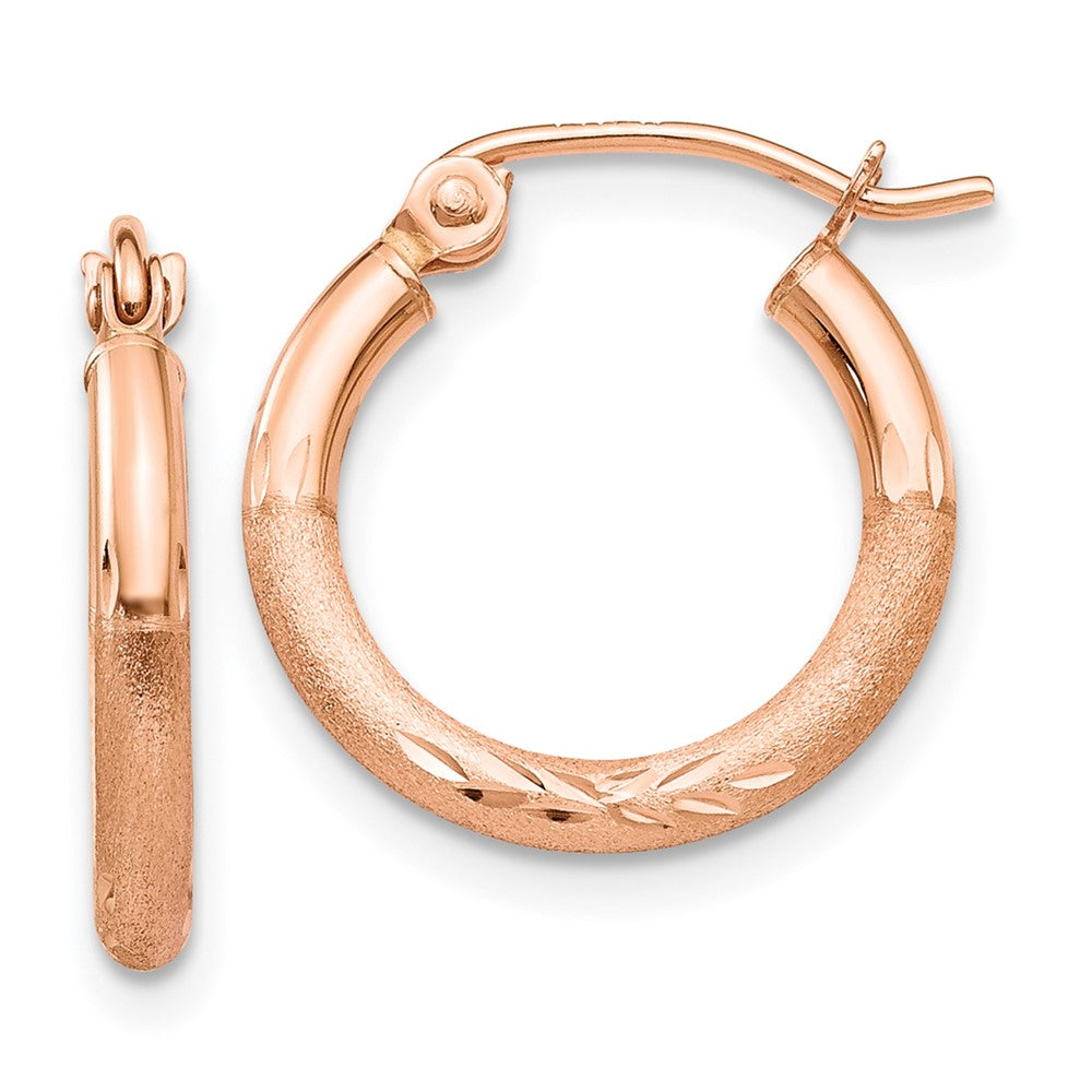 14K Roségold Leicht Satiniert Diamantiert Creolen