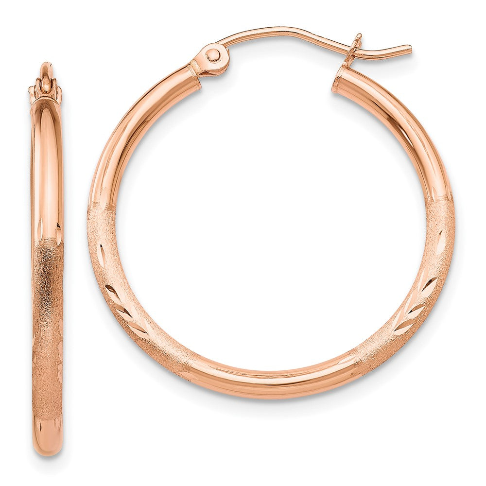 14K Roségold Leicht Satiniert Diamantiert Creolen