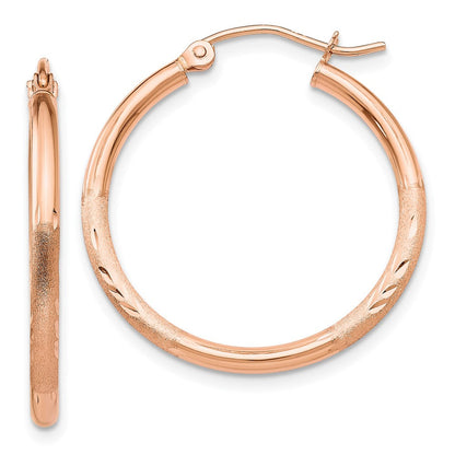 14K Roségold Leicht Satiniert Diamantiert Creolen