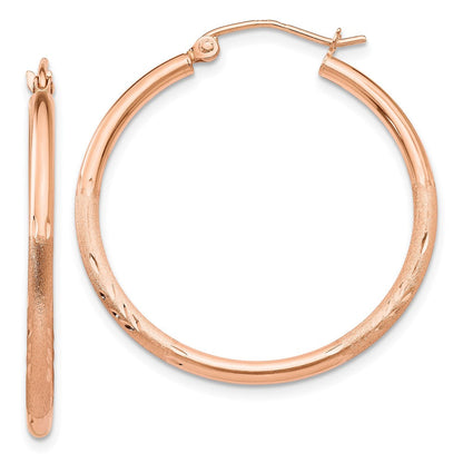 14K Roségold Leicht Satiniert Diamantiert Creolen