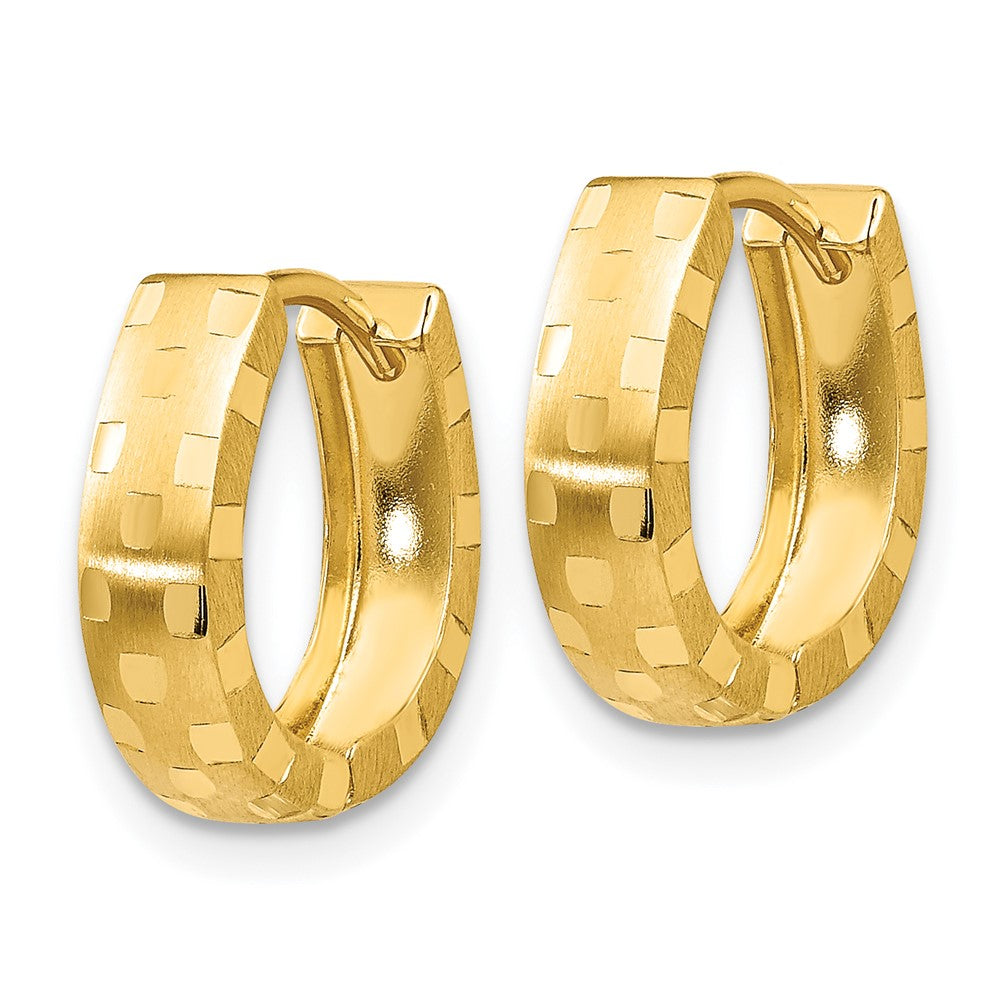 14K Gelbgold Diamantiert 4mm Gemustert Klappbar Creolen