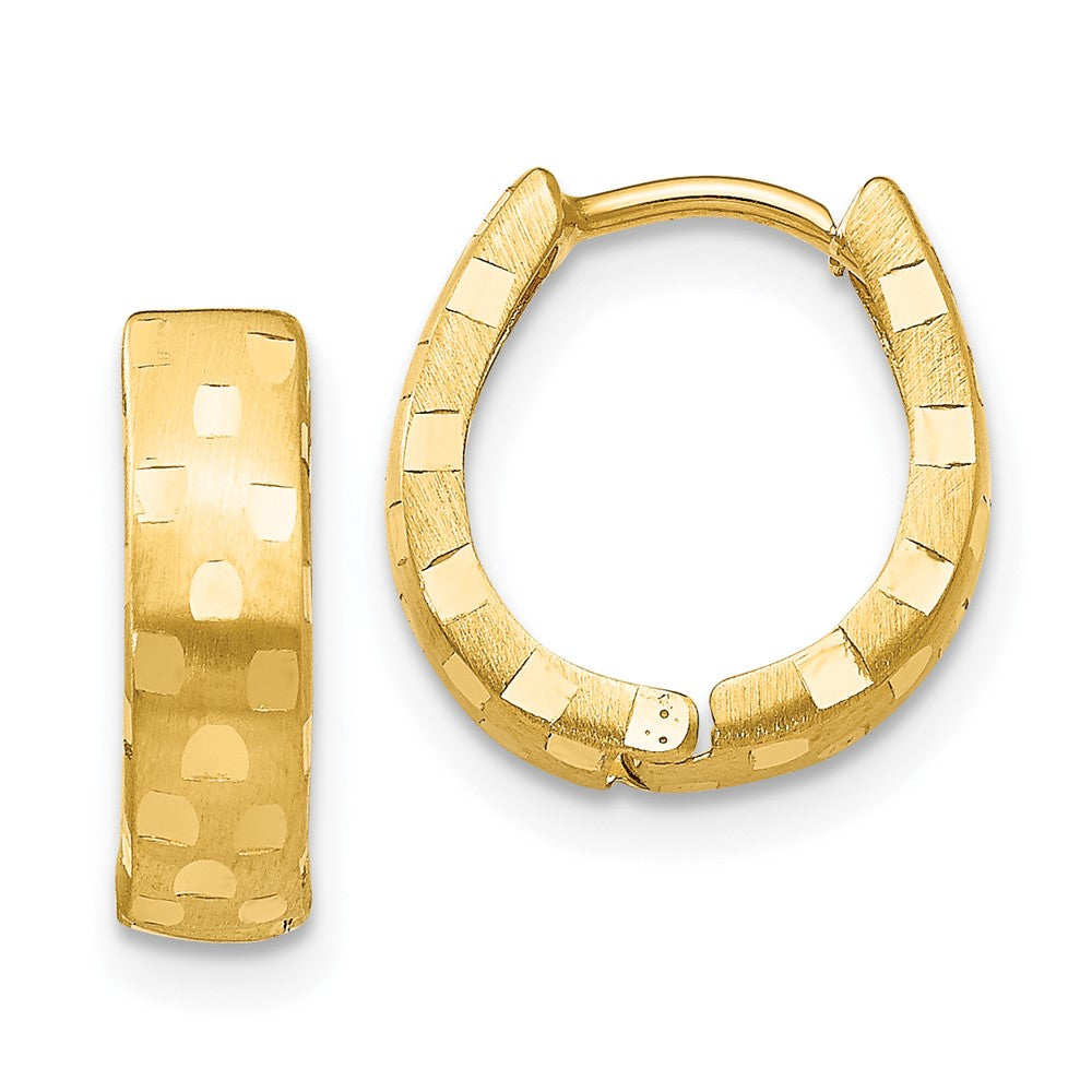 14K Gelbgold Diamantiert 4mm Gemustert Klappbar Creolen