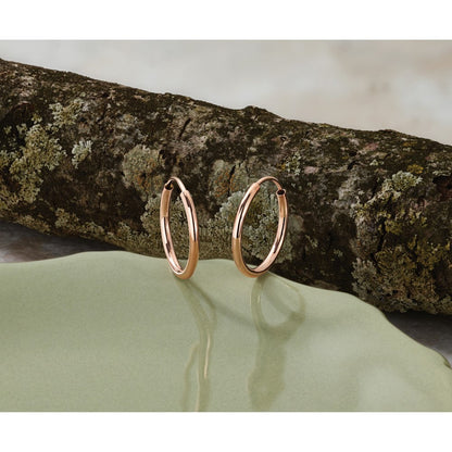 14K Roségold Poliert Endlos Röhre Creolen
