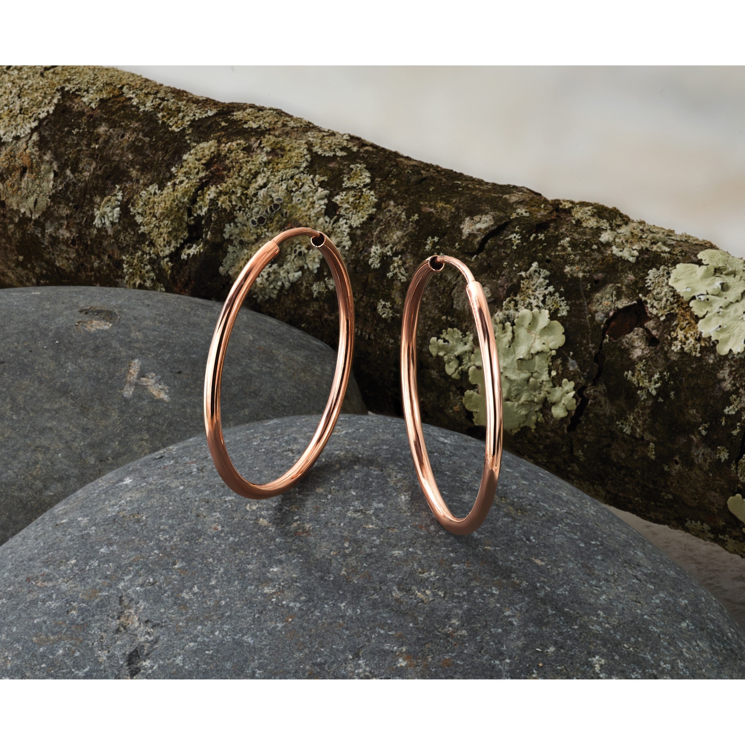 14K Roségold Poliert Endlos Röhre Creolen