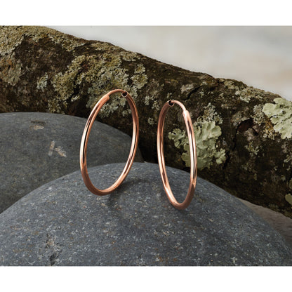 14K Roségold Poliert Endlos Röhre Creolen