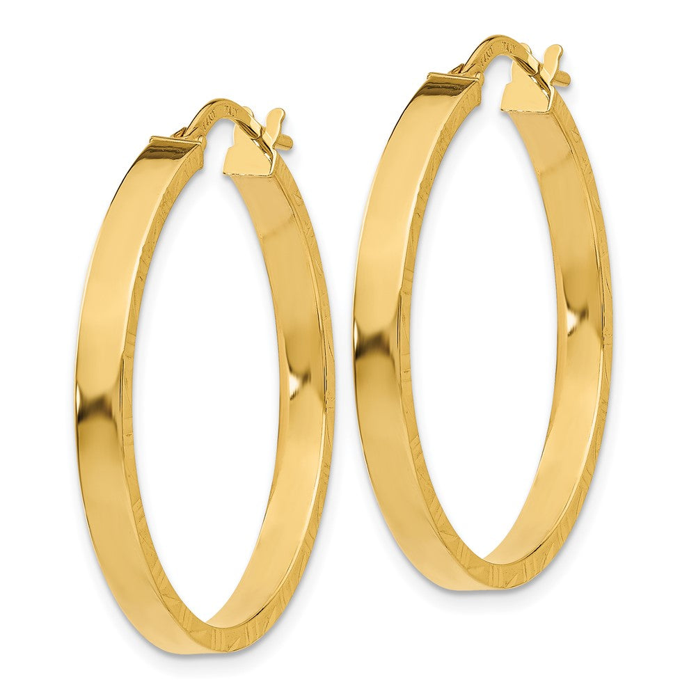 14K Gelbgold Diamantiert Kante Groß 3mm Poliert Creolen