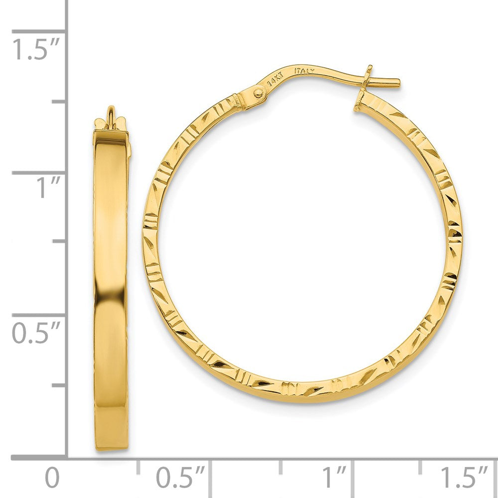 14K Gelbgold Diamantiert Kante Groß 3mm Poliert Creolen