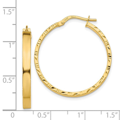 14K Gelbgold Diamantiert Kante Groß 3mm Poliert Creolen