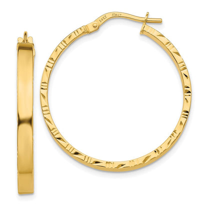 14K Gelbgold Diamantiert Kante Groß 3mm Poliert Creolen