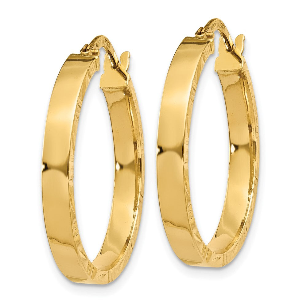 14K Gelbgold Diamantiert Kante Mittel 3mm Poliert Creolen