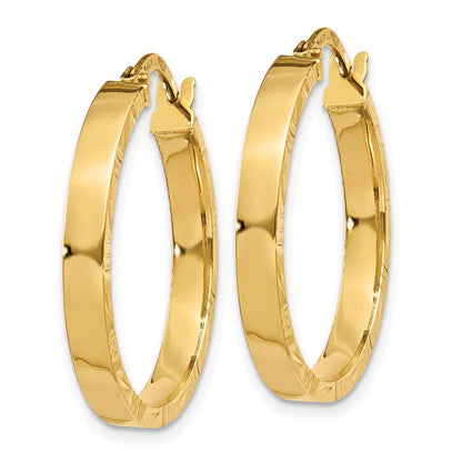 14K Gelbgold Diamantiert Kante Mittel 3mm Poliert Creolen