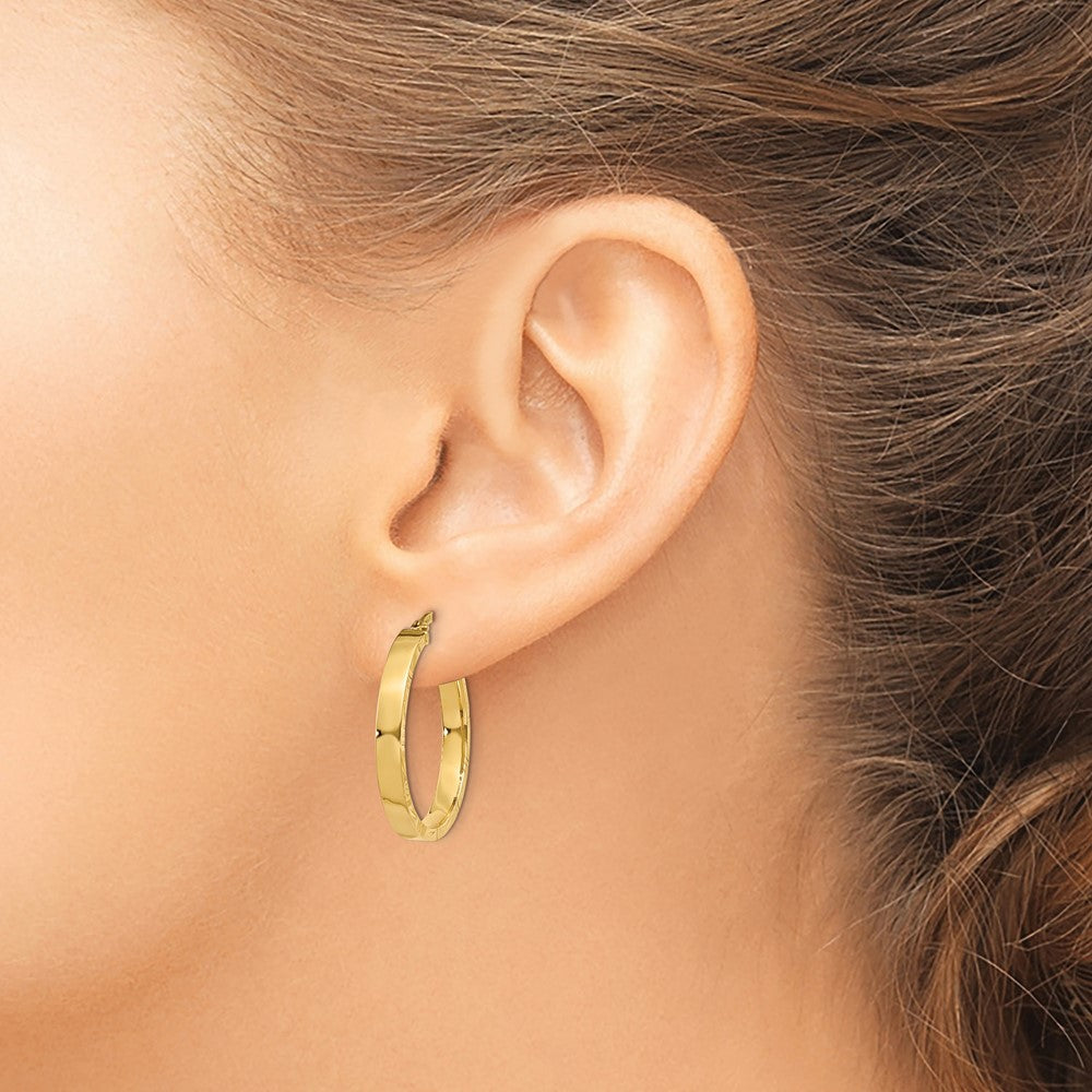 14K Gelbgold Diamantiert Kante Mittel 3mm Poliert Creolen