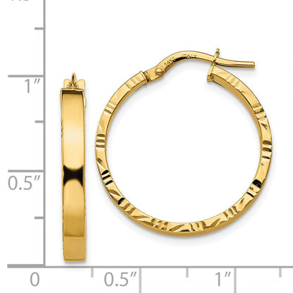 14K Gelbgold Diamantiert Kante Mittel 3mm Poliert Creolen
