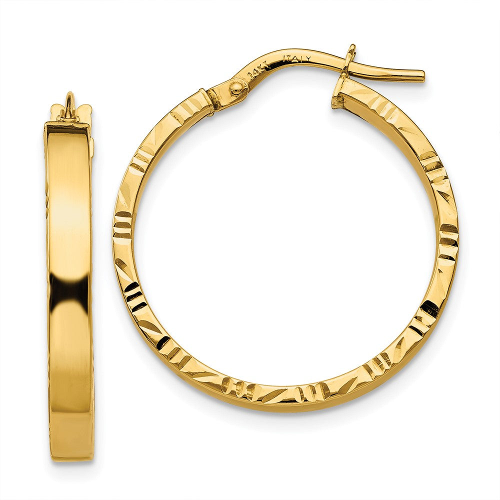 14K Gelbgold Diamantiert Kante Mittel 3mm Poliert Creolen