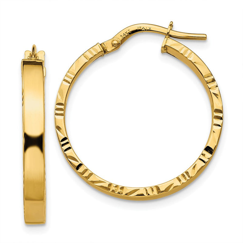 14K Gelbgold Diamantiert Kante Mittel 3mm Poliert Creolen