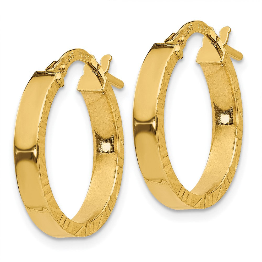 14K Gelbgold Klein 3mm Diamantiert Kante Poliert Creolen