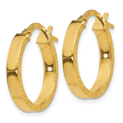 14K Gelbgold Klein 3mm Diamantiert Kante Poliert Creolen